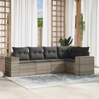 ARDEBO.de - 5-tlg. Garten-Sofagarnitur mit Kissen Hellgrau Poly Rattan