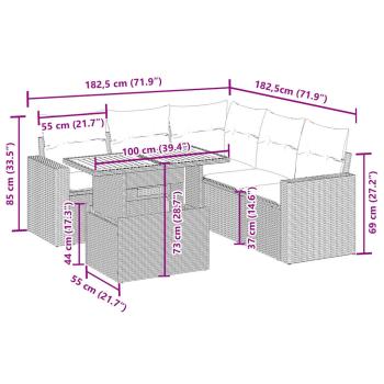6-tlg. Garten-Sofagarnitur mit Kissen Beige Poly Rattan