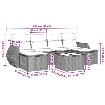 7-tlg. Garten-Sofagarnitur mit Kissen Hellgrau Poly Rattan