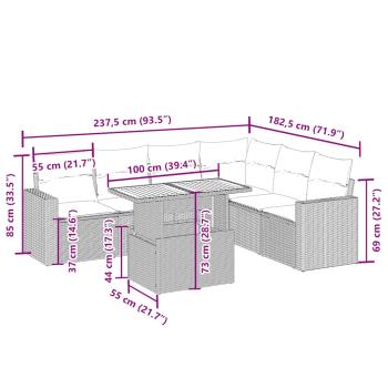 7-tlg. Garten-Sofagarnitur mit Kissen Beige Poly Rattan