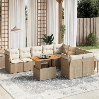 ARDEBO.de - 10-tlg. Garten-Sofagarnitur mit Kissen Beige Poly Rattan