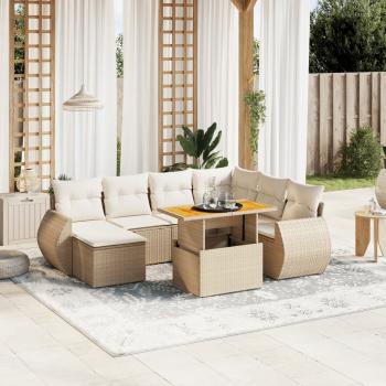 ARDEBO.de - 8-tlg. Garten-Sofagarnitur mit Kissen Beige Poly Rattan