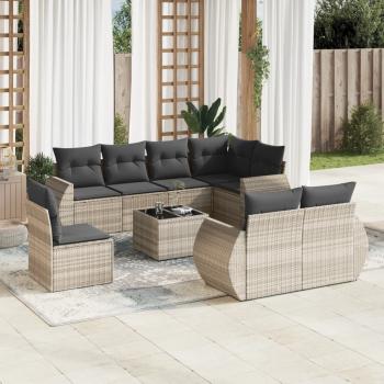 ARDEBO.de - 9-tlg. Garten-Sofagarnitur mit Kissen Hellgrau Poly Rattan