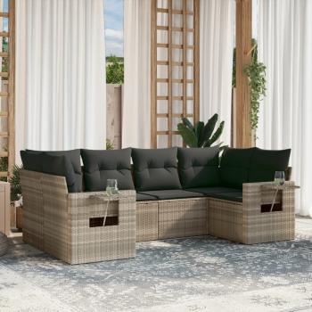 ARDEBO.de - 6-tlg. Garten-Sofagarnitur mit Kissen Hellgrau Poly Rattan