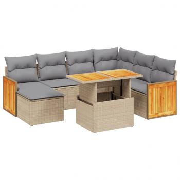 8-tlg. Garten-Sofagarnitur mit Kissen Beige Poly Rattan