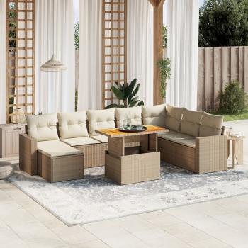 ARDEBO.de - 9-tlg. Garten-Sofagarnitur mit Kissen Beige Poly Rattan