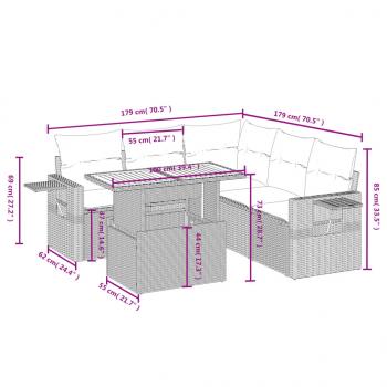 6-tlg. Garten-Sofagarnitur mit Kissen Beige Poly Rattan