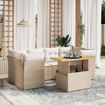 ARDEBO.de - 7-tlg. Garten-Sofagarnitur mit Kissen Beige Poly Rattan