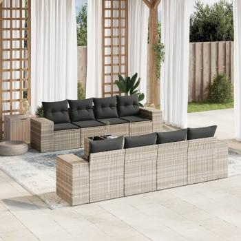 ARDEBO.de - 9-tlg. Garten-Sofagarnitur mit Kissen Hellgrau Poly Rattan