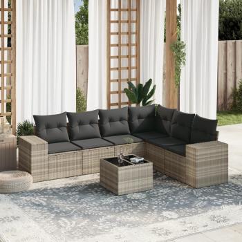 ARDEBO.de - 7-tlg. Garten-Sofagarnitur mit Kissen Hellgrau Poly Rattan