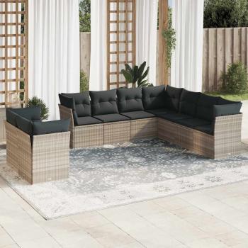 ARDEBO.de - 9-tlg. Garten-Sofagarnitur mit Kissen Hellgrau Poly Rattan