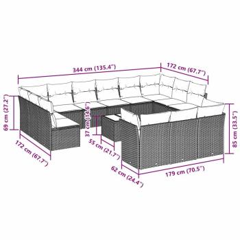 14-tlg. Garten-Sofagarnitur mit Kissen Hellgrau Poly Rattan
