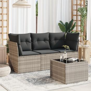 ARDEBO.de - 4-tlg. Garten-Sofagarnitur mit Kissen Hellgrau Poly Rattan