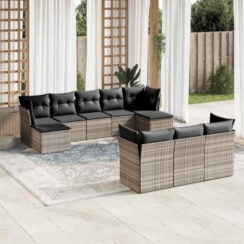 ARDEBO.de - 10-tlg. Garten-Sofagarnitur mit Kissen Hellgrau Poly Rattan