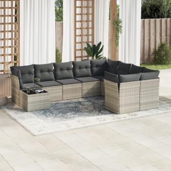 ARDEBO.de - 10-tlg. Garten-Sofagarnitur mit Kissen Hellgrau Poly Rattan