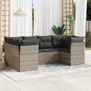ARDEBO.de - 6-tlg. Garten-Sofagarnitur mit Kissen Hellgrau Poly Rattan
