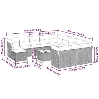 13-tlg. Garten-Sofagarnitur mit Kissen Hellgrau Poly Rattan