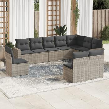 ARDEBO.de - 10-tlg. Garten-Sofagarnitur mit Kissen Hellgrau Poly Rattan
