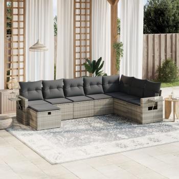 ARDEBO.de - 8-tlg. Garten-Sofagarnitur mit Kissen Hellgrau Poly Rattan