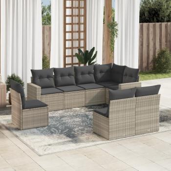 ARDEBO.de - 8-tlg. Garten-Sofagarnitur mit Kissen Hellgrau Poly Rattan