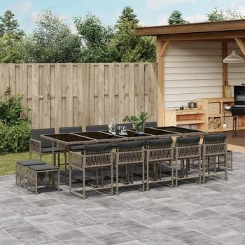 ARDEBO.de - 15-tlg. Garten-Essgruppe mit Kissen Grau Poly Rattan