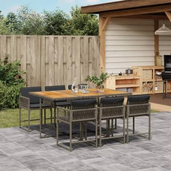 ARDEBO.de - 7-tlg. Garten-Essgruppe mit Kissen Grau Poly Rattan