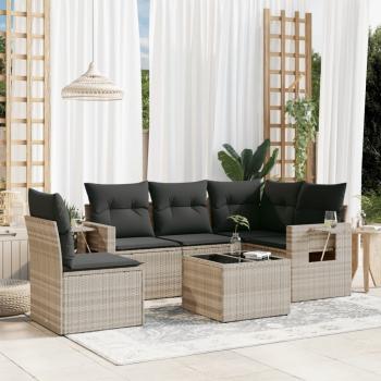 ARDEBO.de - 6-tlg. Garten-Sofagarnitur mit Kissen Hellgrau Poly Rattan