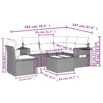 6-tlg. Garten-Sofagarnitur mit Kissen Hellgrau Poly Rattan