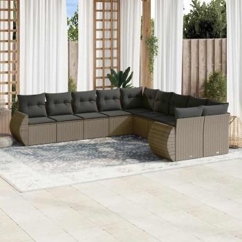 ARDEBO.de - 10-tlg. Garten-Sofagarnitur mit Kissen Hellgrau Poly Rattan