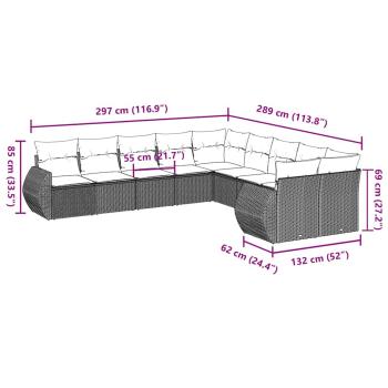 10-tlg. Garten-Sofagarnitur mit Kissen Hellgrau Poly Rattan