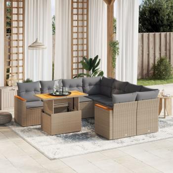 ARDEBO.de - 9-tlg. Garten-Sofagarnitur mit Kissen Beige Poly Rattan
