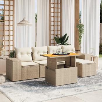 ARDEBO.de - 6-tlg. Garten-Sofagarnitur mit Kissen Beige Poly Rattan