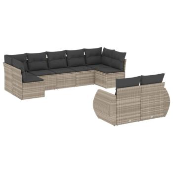 9-tlg. Garten-Sofagarnitur mit Kissen Hellgrau Poly Rattan