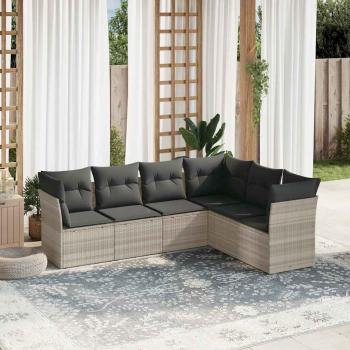 ARDEBO.de - 6-tlg. Garten-Sofagarnitur mit Kissen Hellgrau Poly Rattan