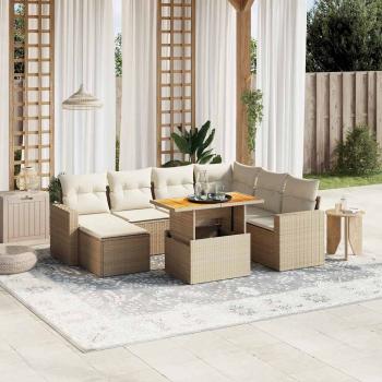 ARDEBO.de - 8-tlg. Garten-Sofagarnitur mit Kissen Beige Poly Rattan