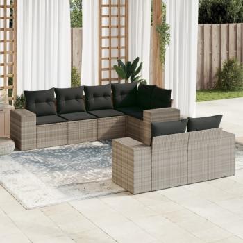 ARDEBO.de - 7-tlg. Garten-Sofagarnitur mit Kissen Hellgrau Poly Rattan