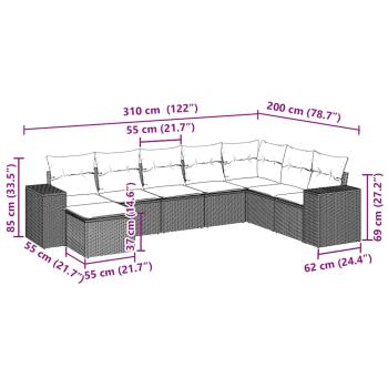 8-tlg. Garten-Sofagarnitur mit Kissen Hellgrau Poly Rattan