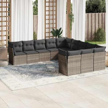 ARDEBO.de - 11-tlg. Garten-Sofagarnitur mit Kissen Hellgrau Poly Rattan