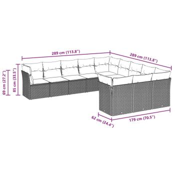 11-tlg. Garten-Sofagarnitur mit Kissen Hellgrau Poly Rattan