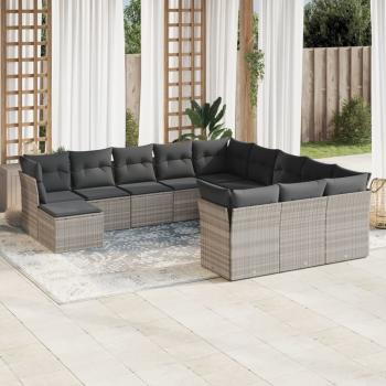 ARDEBO.de - 12-tlg. Garten-Sofagarnitur mit Kissen Hellgrau Poly Rattan