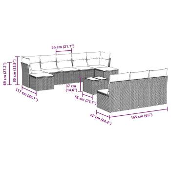 11-tlg. Garten-Sofagarnitur mit Kissen Hellgrau Poly Rattan