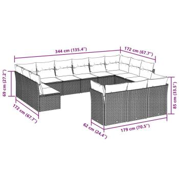 13-tlg. Garten-Sofagarnitur mit Kissen Hellgrau Poly Rattan