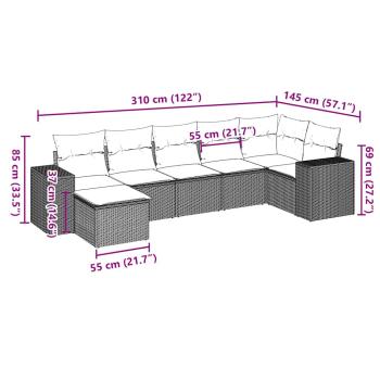 9-tlg. Garten-Sofagarnitur mit Kissen Hellgrau Poly Rattan