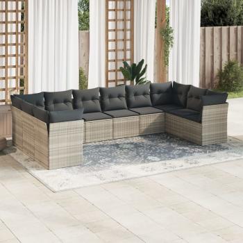 ARDEBO.de - 10-tlg. Garten-Sofagarnitur mit Kissen Hellgrau Poly Rattan