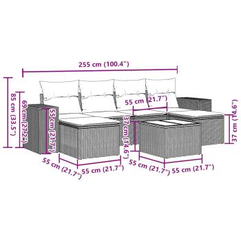 7-tlg. Garten-Sofagarnitur mit Kissen Hellgrau Poly Rattan