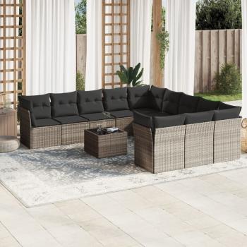 ARDEBO.de - 12-tlg. Garten-Sofagarnitur mit Kissen Hellgrau Poly Rattan