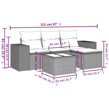 ARDEBO.de - 5-tlg. Garten-Sofagarnitur mit Kissen Hellgrau Poly Rattan