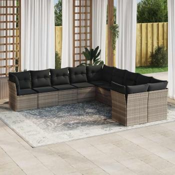 ARDEBO.de - 10-tlg. Garten-Sofagarnitur mit Kissen Hellgrau Poly Rattan