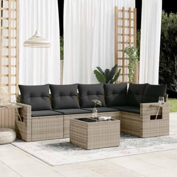 ARDEBO.de - 6-tlg. Garten-Sofagarnitur mit Kissen Hellgrau Poly Rattan
