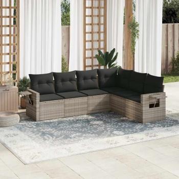 ARDEBO.de - 6-tlg. Garten-Sofagarnitur mit Kissen Hellgrau Poly Rattan